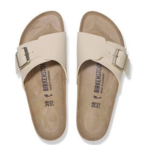 Birkenstock Women's Catalina Birko-flor (38) Slides
Sandcastle tan Leather 7-7.5